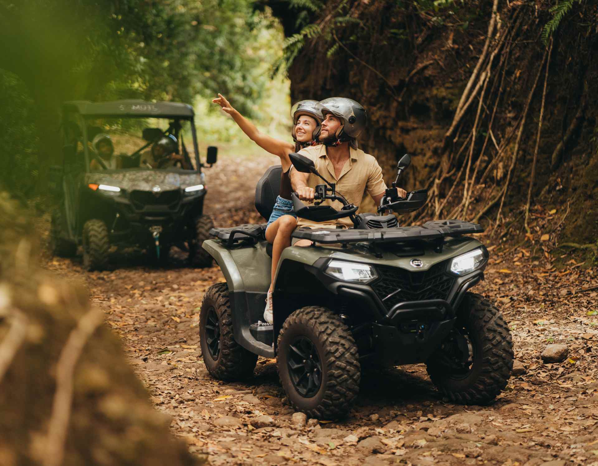 Adventurers enjoying a heli-quad tour in Mauritius via quad biking